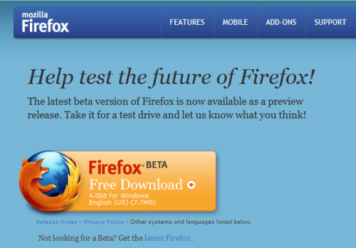 Users can download Firefox 4
