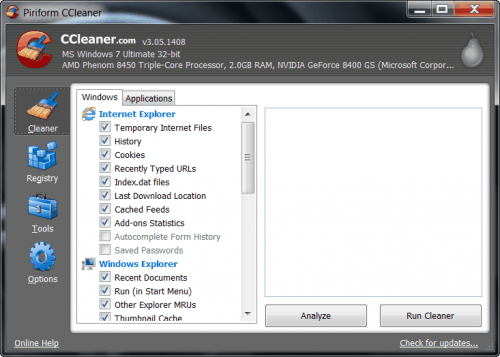 CCleaner runs on Microsoft Windows 7, Vista, XP and 2000, including both 32-bit and 64-bit version of the operating system.