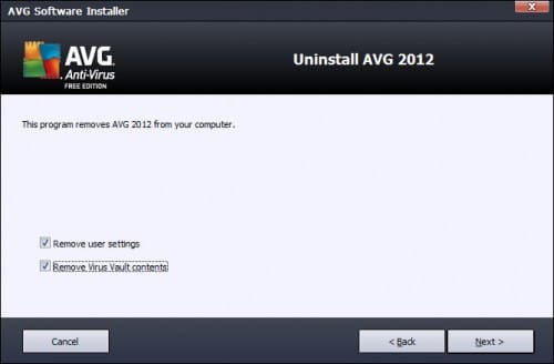 Remove AVG User Settings and Virus Vault Contents