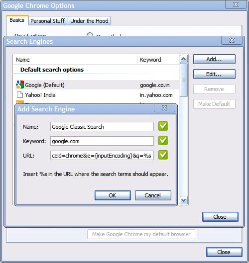 manage Chrome search engines