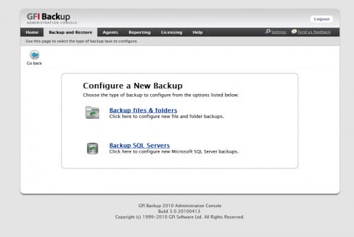 GFI Backup - configure a backup