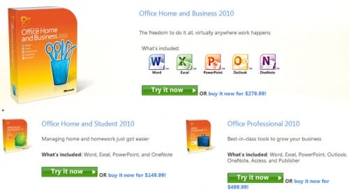 Try Microsoft Office 2010 Retail editions