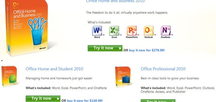 Try Office 2010 Retail editions