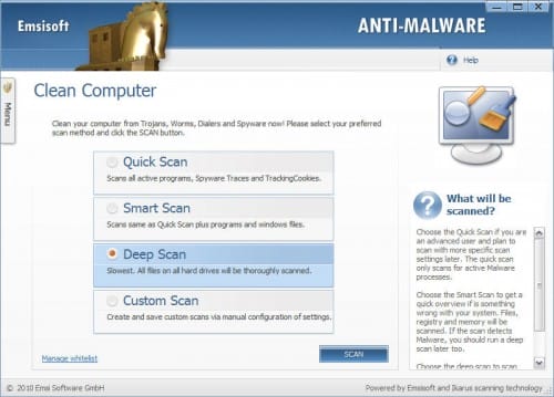 emsisoft anti-malware scan options