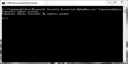update microsoft security essential using command line