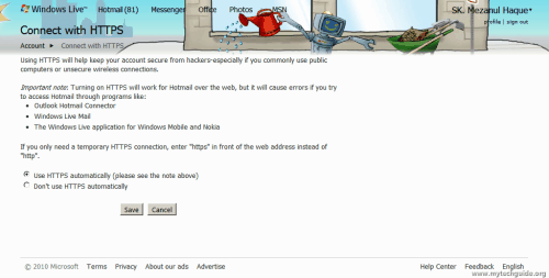 Enable Hotmail Always use HTTPS