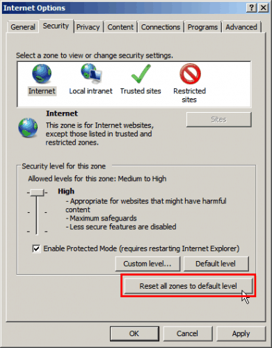 RIES — Restore all zones to default