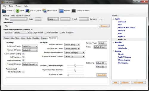 Handbrake Advanced Tab