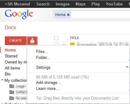 google docs showing 5gb space