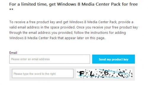 Windows 8 Media Center Pack free license