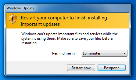 automatic restart after windows update