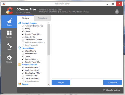 CCleaner supports Microsoft Edge browser