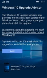 Windows 10 Mobile Upgrade Advisor app